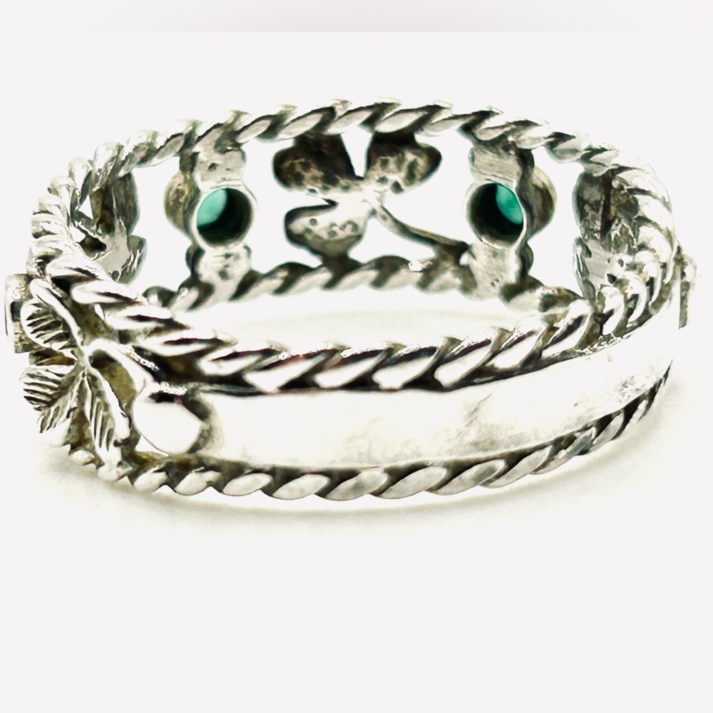 Vintage Green Agate Lucky Irish Shamrock 925 Sterling Silver Ring size 8.5 - Picture 12 of 12